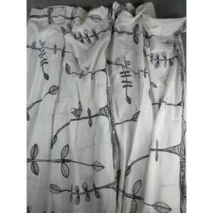 IKEA Eivor Curtain Panels 2-PACK White Black Leaf Bird Tree Pattern Long 57"x98"